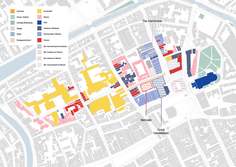 Functiekaart van het gebied Rode Weeshuisstraat en Noordzijde Grote Markt
